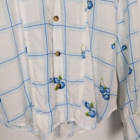 Free People Window To My Heart Button Down Floral White & Blue Top Size S - Picture 4 of 10